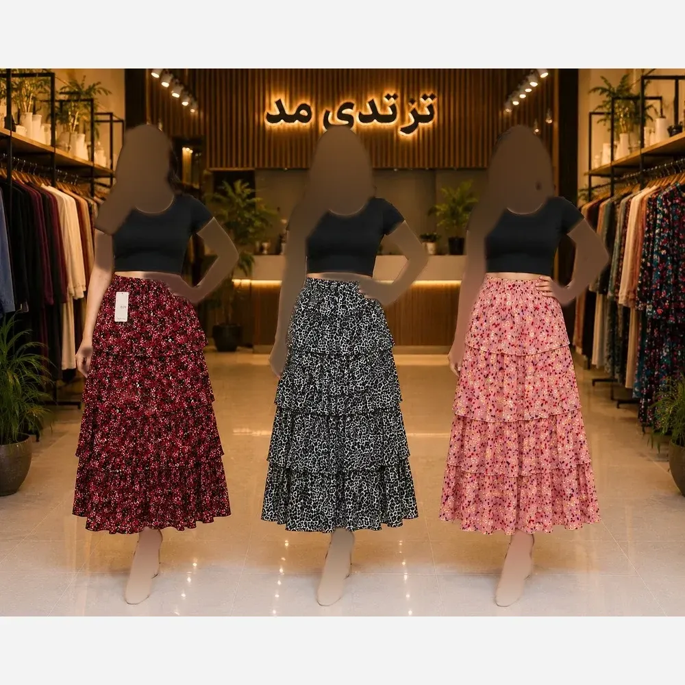 دامن طبقه ایی زنانه سبک و خنک فری سایز مناسب چهار فصل