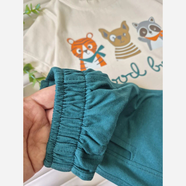 ست تیشرت و شلوارک راحتی بچگانه طرح حیوانات Good Boy نخ پنبه اعلا سایز 40 تا 50