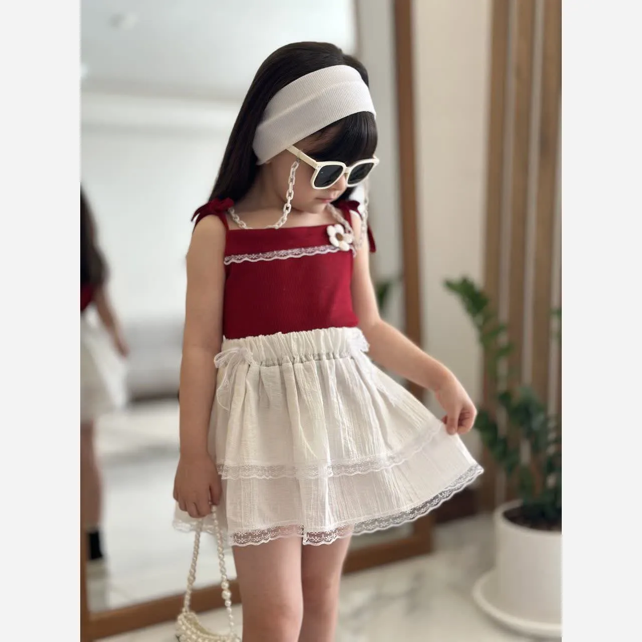 تاپ و دامن دخترانه نخی کراش مناسب 2 تا 7 سال